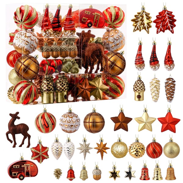 Alupssuc 103pcs Christmas Ball Ornaments Set, Red and Bronze Christmas
