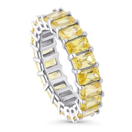 BERRICLE Sterling Silver Canary Yellow Pave Set Radiant Cut Cubic Zirconia CZ Stackable Statement Large Fashion Anniversary Eternity Ring for Women, Rhodium Plated Size 8