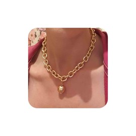 Aneneiceera Vintage Chunky Chain Necklace Thick Chain Choker Necklace Gold Rectangle Link Chain Necklaces Punk Minimalist Necklace Chain Jewelry for Women and Girls (Gold)