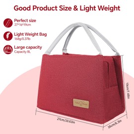 OTHIO Insulated Lunch Bag for Women Men Kids, Small Lunch Tote Cooler Bag Portable, Adult Lunch Box Containers Bag for Work School Office Picnic Snack Bag (Red)