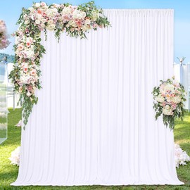 White Backdrop Curtains for Wedding: 4Pcs 5.3ft×10ft Photo Curtains Backdrop Drapes Fabric - Wedding Party Ceremony Stage Decor