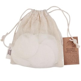 Eco Basics Reusable Bamboo Facial Pads – 100% Plant-Based, Dual-Sided for Makeup Removal & Exfoliation, Washable, Eco-Friendly with Cotton Wash Bag, Diameter 8cm, Bag Size 20x17cm