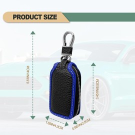 2 Pieces Superior Leather Car Case Key Fob Protector, Smart Remote Zipper Key Protector Cover, Car Key Chain Case Holder with Metal Hook and Zipper, Blue