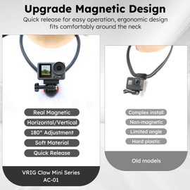VRIG Magnetic Neck Mount for GoPro,DJI Osmo Action 5Pro/4/3,Magnetic Necklace Holder,Quick Release Magnetic Holder,Vlog Aceessories,Action Camera POV Mount Compatible with GoPro Hero 13 12 11 10 9