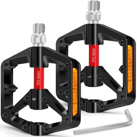 REETEE Bicycle Pedals Aluminium Bicycle Pedals with Reflectors, 9/16 Inch 3 Sealed Bearings MTB Pedals Non-Slip Road Bike Pedals for BMX, E-Bike, Mountain Bike (Black-1)
