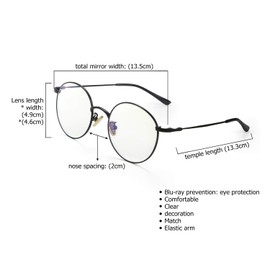 Aroncent Unisex Glasses Metal Frame Round Glasses Retro Clear Lens Glasses 5 Colours, black