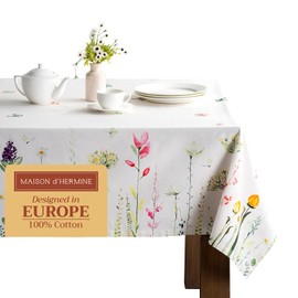 Maison d' Hermine Tablecloth 54"x72" - Botanical Fresh Pattern - Rectangle Decorative Cotton Tablecloth for Dining Room, Home, Farmhouse, Parties, Outdoor, Boho & Wedding - Ideal for Spring & Summer