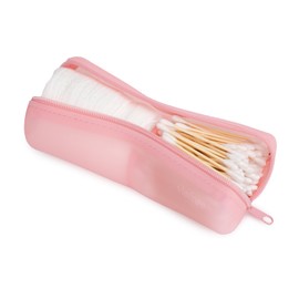 Visfresh Visfresh Cotton Round Swab Travel Case, 2 in 1 Portable Hair Accessories Organizer, Hair Tie and Bobby Pin Holder, Travel Qtips Case, Purse Organization, Floss Holder (Pink)