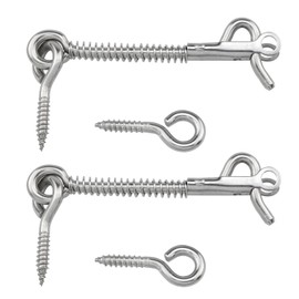 Lovelysp-Stainless Steel Spring Hook and Eye Safety Latch 3-inch Safety Hook and Eye Latch Safety Latch with Eye and Hook for Family, Farm Or Camping Trailer-2PCS