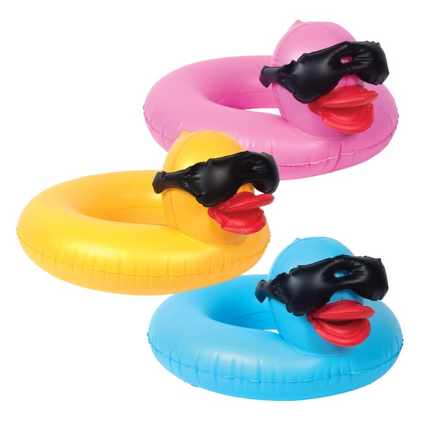 GAME 51817-BB Derby Duck Children Ring, 3 Pack, Holds Up to 70 Pounds Fun Inflatable Pool Floats, 2 Feet Big with A 10-Inch Wide Center, Small, Multicolor (Pink, Yellow, Blue), for Kids 3+