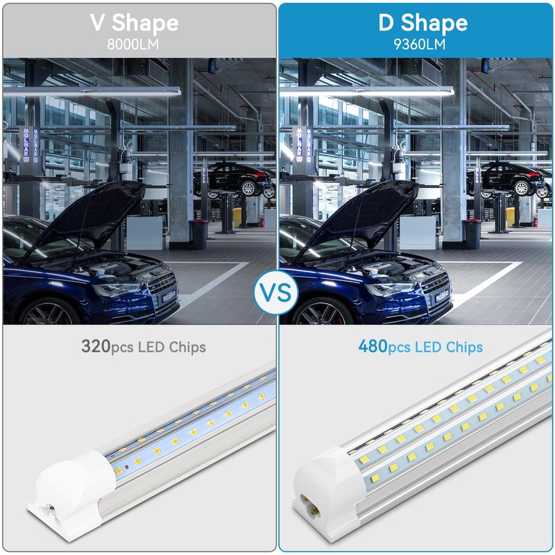 SHOPLED 6FT LED Shop Light, D-Shape 72W 9360LM 6000K Cool