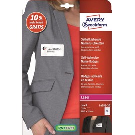 Avery Zweckform L4783 Name Badge Labels, 20 Sheets/320 Labels/88.9 x 31 mm, White
