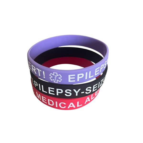 EPILEPSY-SEIZURES Medical Alert! Standard Adult Silicone Bracelets ~ Set of