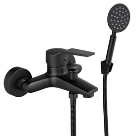 Aolemi Wall Mount Bathtub Faucet with Handheld Sprayer Wall Mounted Tub Filler with Diverter Single Handle,Matte Black