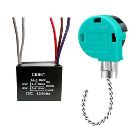 YukiHalu Ceiling Fan Pull Chain Switch 3 Speed 4 Wire, Ceiling Fan Capacitor CBB61 4.5uf + 6uf + 5uf 5 Wire 250V, Light Switch for Fan and Light(Nickel)