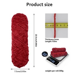 NAHUAA 3 x 100g Chenille Chunky Yarn Red Soft Velvet Crochet Fluffy Yarn for Knitting and Crocheting with Needles/Eyes/Noses for Beginners for Clothes, Scarves DIY
