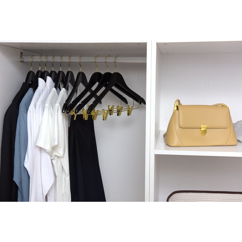 Quality Black Wooden Skirt Hangers with Clips, 20-Pack Smooth Solid