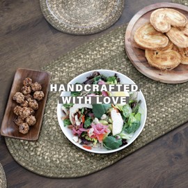 Homespice Grey Cloud Jute Braided Tablr Runner Oval 8" x 28" (Set of 2) Grey Reversible, Rustic, Farmhouse, Country & Primitive Style