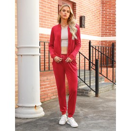 Totatuit 2 Piece Velour Tracksuit Sets For Women Velvet Sweatsuits Sets No Hood Zipper Jacket Long Pant Loungewear