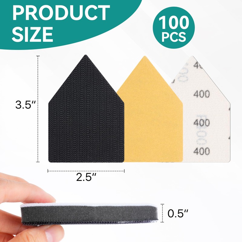 Supkiir 100 Pcs 80/120/180/220/400 Grit Triangle Sanding Sheets and 2