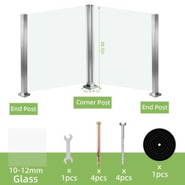 VoTwoofv Glass Railing Corner Post 35.8",304 Stainless Steel Glass Balustrade Post with Spigot Slots for Indoors & Outdoors Railing of Deck, Balcony, Attic, Staircase (Silver)