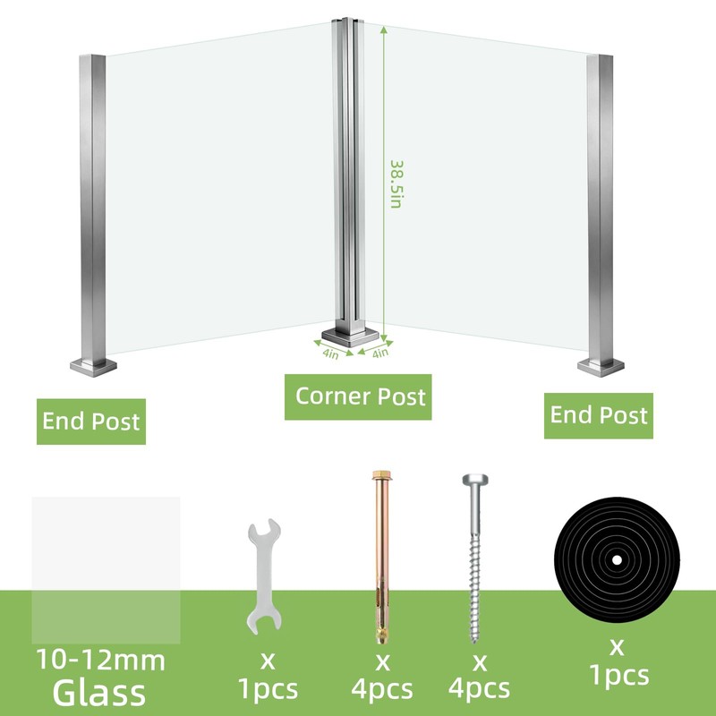 VoTwoofv Glass Railing Corner Post 35.8",304 Stainless Steel Glass Balustrade