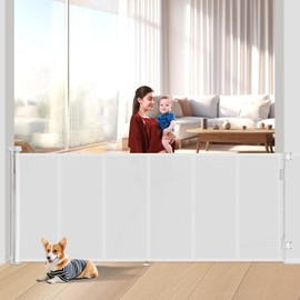 Miumoon 120 inch Retractable Baby Gates, Retractable Gate with Reinforced Strip Design to Prevent Crawling Through, 10 FT Extra Wide Retractable Dog Gate for Indoor/Outdoor