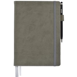 2KEM Notebook A5 - Hardcover, 240 Pages Cream / 120 g/m², Numbered, Folding Pocket, Elastic Band, Pen Holder, Index of Contents, 2 Bookmarks, Touch Pen - Ideal as a Gift (Lined, Pearl Grey)