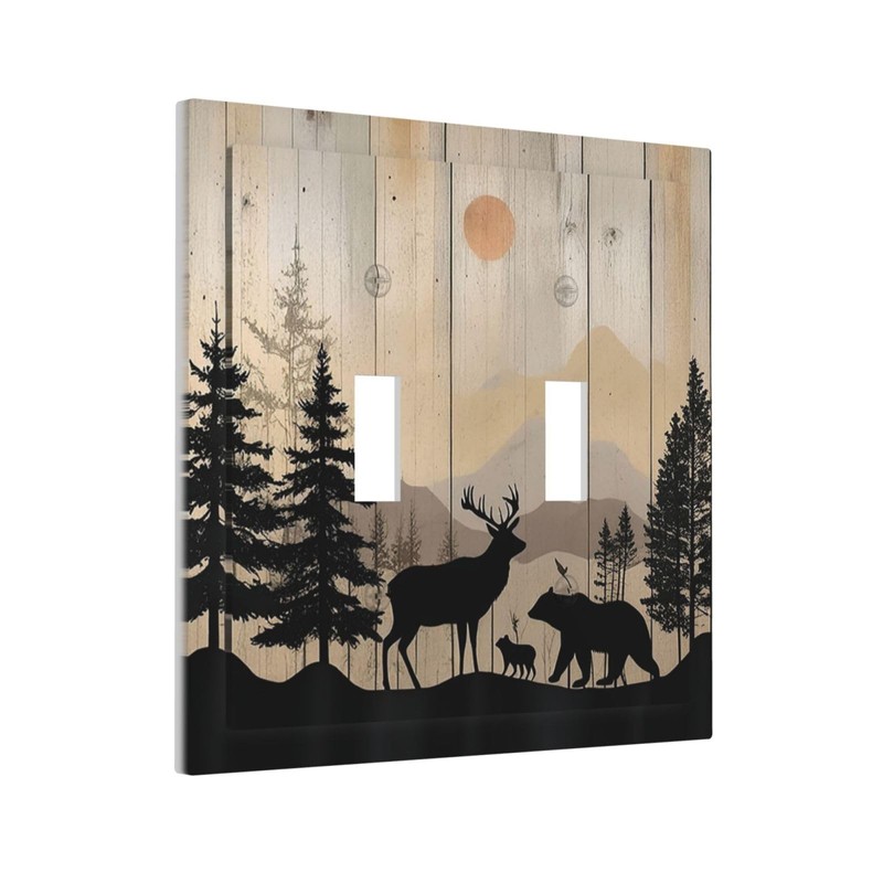 Naiqadnehz Decorative Switch Plates Wood Board Wildlife Cute Bear Deer