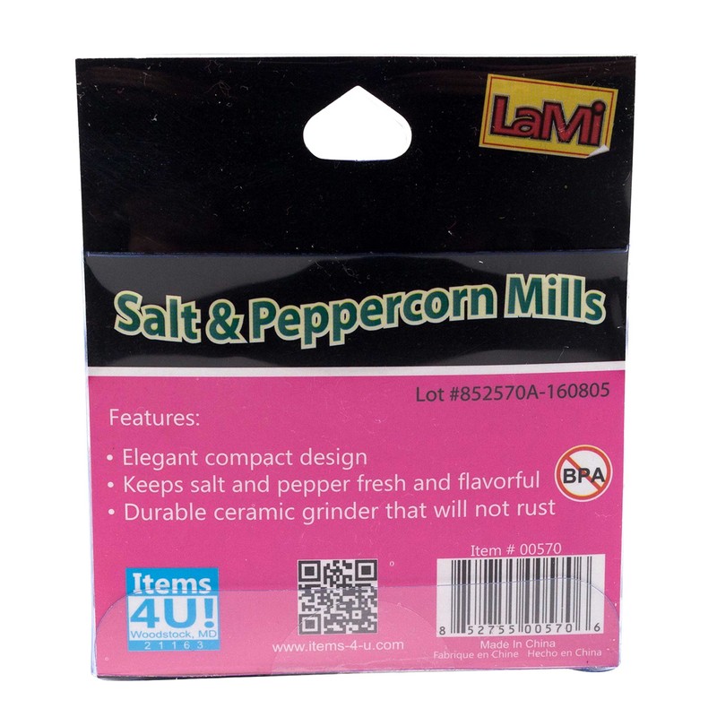 Items 4U! Salt And Pepper Mills, Clear Acrylic, Ceramic Grinders,