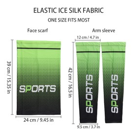 Ginojex Face Scarf Arm Sleeves 3Pcs Mask Neck Gaiters UPF 50+ UV Sun Protection Ice Silk Cooling for Cycling Outdoor Sports Driving Fishing (Green)
