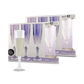 Party Bargains 8 Crystal-Like Champagne Flutes (8oz) - Disposable Shatterproof Elegant Design Plastic Wine Glasses, For Pool Parties, Outdoors Receptions, Weddings