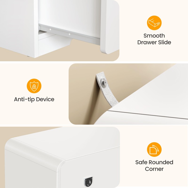 RoyalCraft White 3 Drawer Nightstand, Modern Painted Bedside Table with