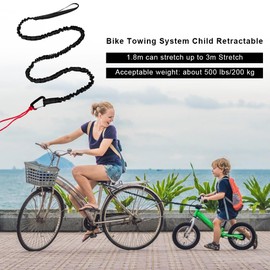 URAQT Tow Rope Bicycle Children, 3 Metres Tow Rope Children Self-Retracting Load Capacity 500 lbs Elastic Recovery Tow Strap Tow Strap for Children Bicycle MTB Mountain Bike Black