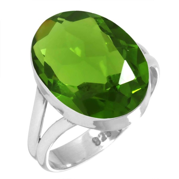 Jeweloporium Green Peridot Quartz 925 Silver Ring for Women Stone