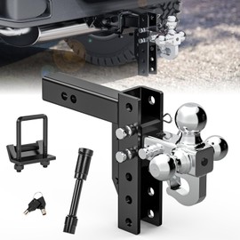 Adjustable Trailer Hitch, 6 Inch Drop/Rise Ball Mount Hitch with 3 Ball hitches and a Hook, Alloy Steel Drop Hitch Fits 2-Inch Receiver, 18,500 LBS GTW-Drop Hitch Ball Mount for Heavy Duty Truck