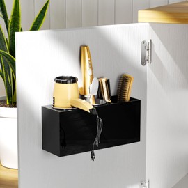 NIUBEE Hair Dryer Holder, Hair Tool Organizer Wall Mount, Blow Dryer Holder Cabinet Door, Bathroom Styling and Hot Tools Organizer for Flat Irons, Curling Irons (Black)