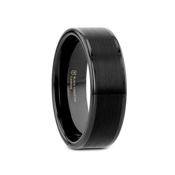 Thorsten Vulcan Black Tungsten Carbide Men’s Wedding Ring – Flat