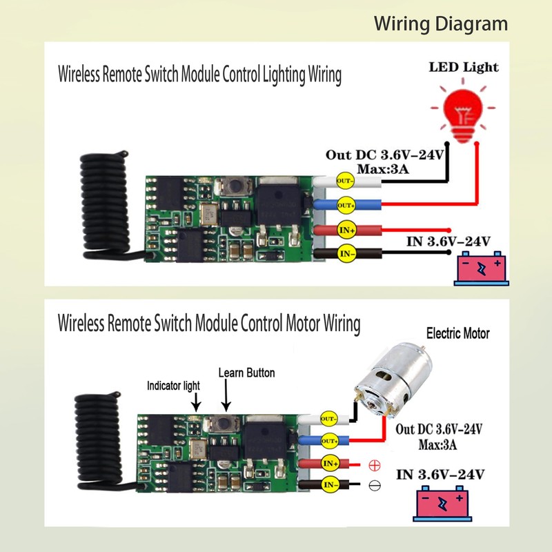 12V Mini Remote Control Switch, 8 Channel Single Channel Wireless
