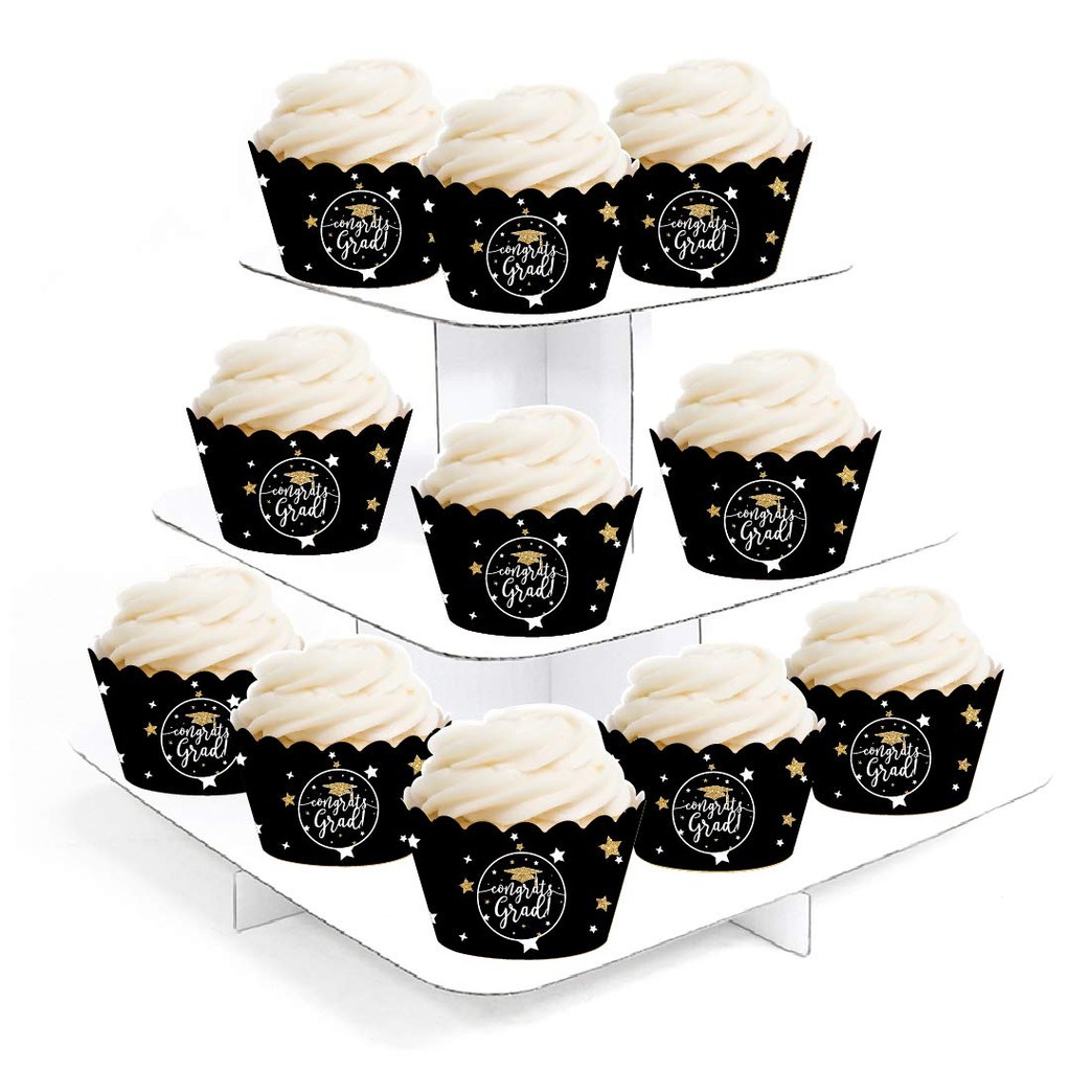 Andaz Press Black and Gold Glittering Graduation Party Collection, Cupcake Wrappers, 20-Pack