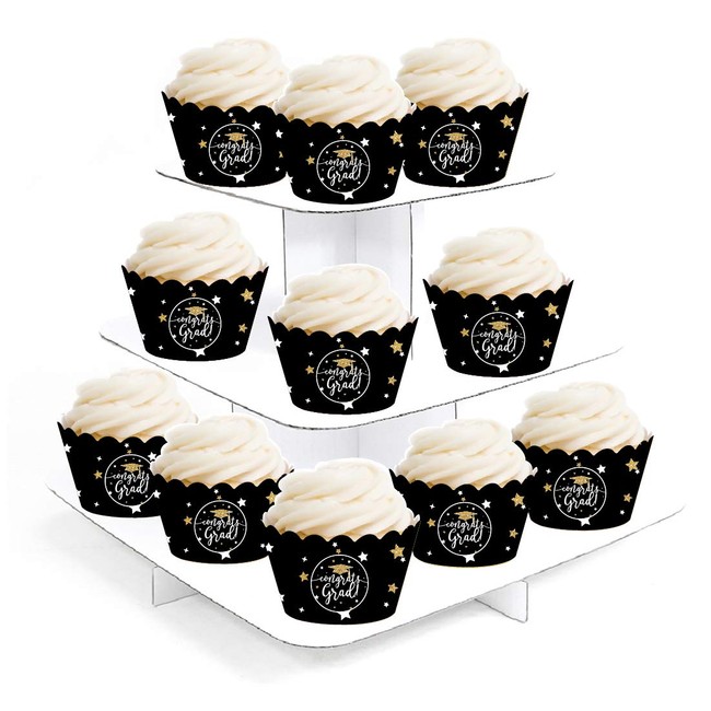 Andaz Press Black and Gold Glittering Graduation Party Collection, Cupcake Wrappers, 20-Pack