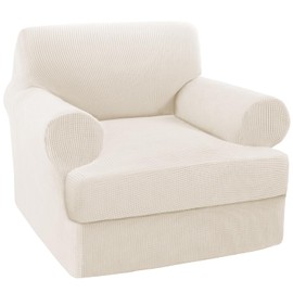 Turquoize T Cushion Chair Slipcover Armchair Slipcover for Living Room Stretch Sofa Couch Cover Soft Armchair Cover Washable Furniture Covers with Individual T Cushion Seat Covers (Chair, Porcelain)