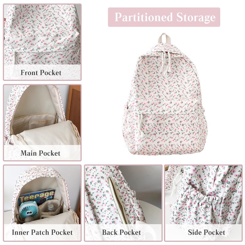 PORRASSO Backpack Casual Daypack Women Lightweight Rucksack Large Nylon Bookbag