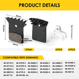 2 Pairs Bike Brake Pads with Cooling Fin for Shimano 105/GRX/SLX M7100/XTR M9100/DEORE XT M8100/DURA-ACE/ULTEGRA/TIAGRA/METREA, High Performance Bicycle Disc Brake Pads Replacement