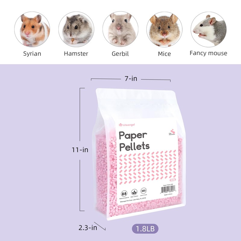 Niteangel Hamster Paper Pellets Bedding 1.8LB / 850g Small Aninam