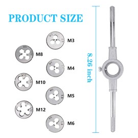 yuentoen 8-Piece Metric Die Set, Carrying Steel Hand Screw Thread Cutting Set, Wrench Tools with M3-M12 for Thread Processing, Manual Thread