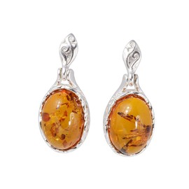 Sterling Silver Baltic Honey Oval Amber Earrings