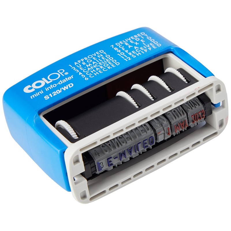 Colop S120/WD Dial-A-Phrase-Dater Stamp Self-Inking 12 Phrases Imprint 43x4mm Red/Blue
