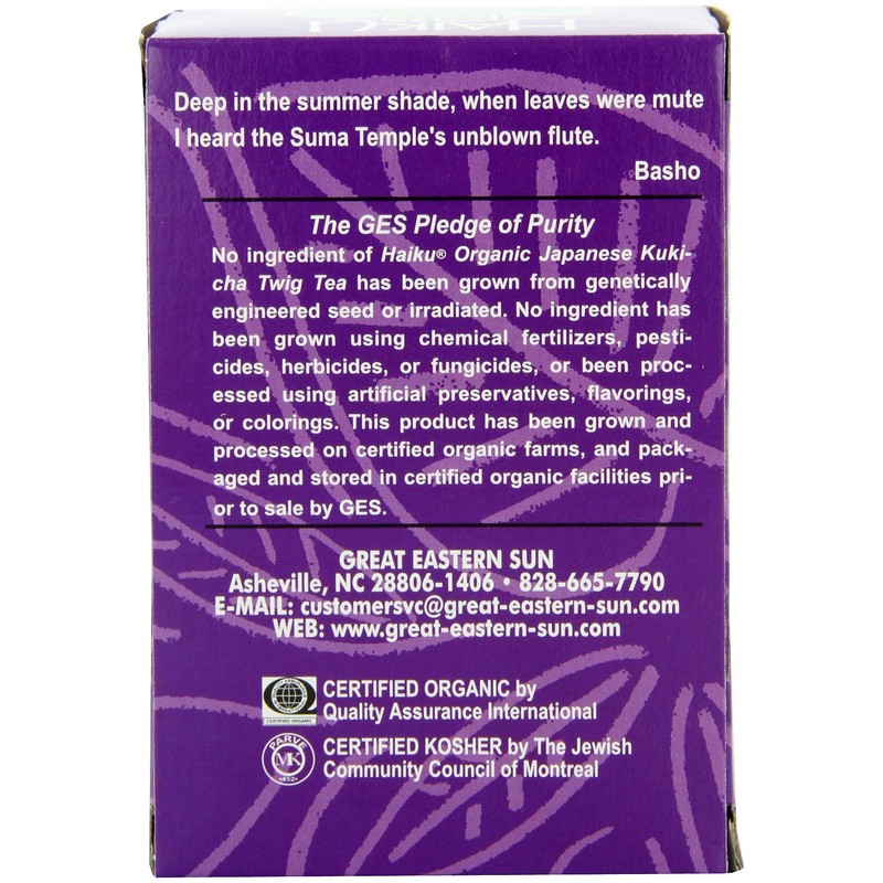 Haiku Japanese Kukicha Twig, 100% Organic, 16-Count Tea Bags (Pack