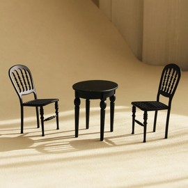 Funky Mini House 1:12 Scale Black Miniature Table and Chair Set – Handcrafted Iron Dollhouse Furniture – Modern Metal Dining Set for DIY Mini Room or Diorama Decor